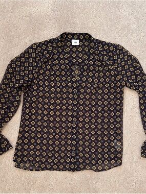 CAbi Black Button-Up Shirt with Gold Geometric Print